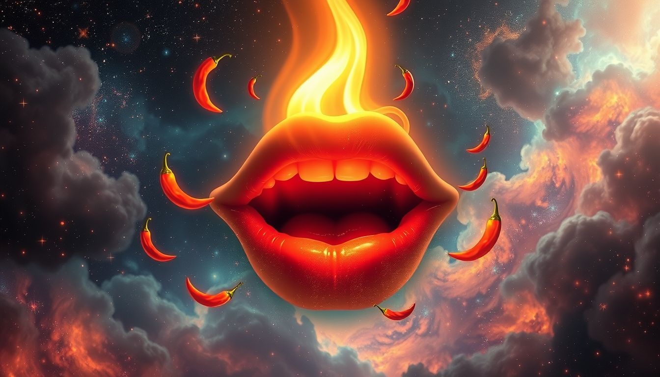 Dromen over brandende mond door chilipepers symboliseert intense emoties.