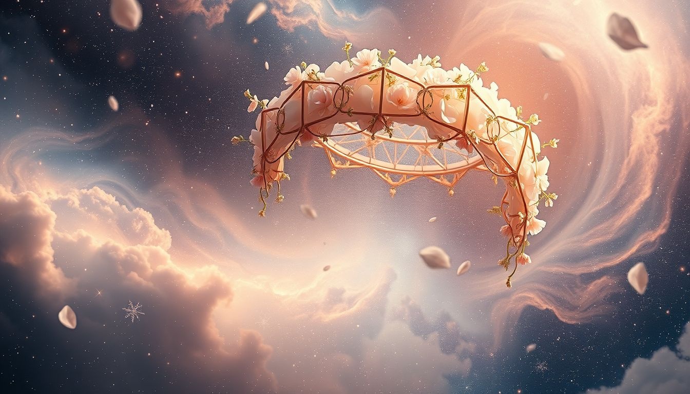 Dromen over een baldakijn met bloemen symboliseert liefde en vruchtbaarheid.