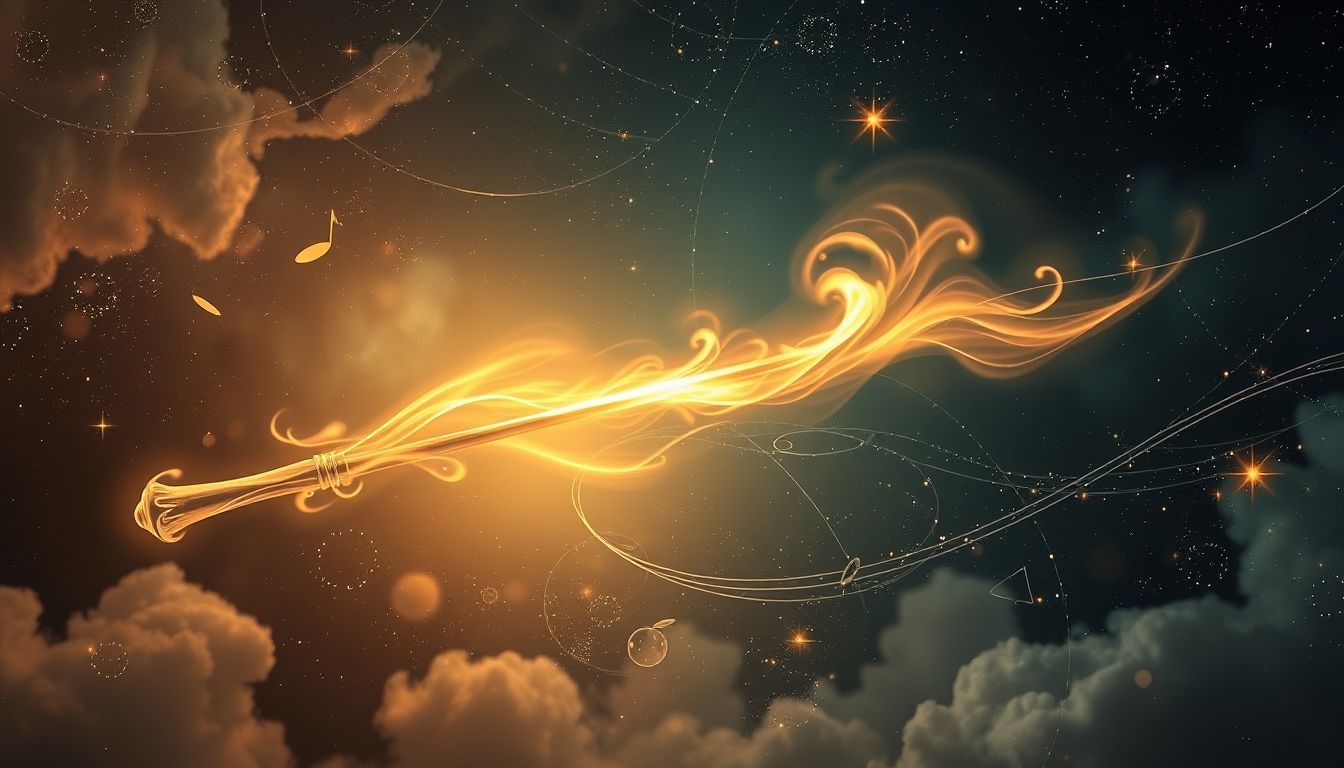 Een brandende dirigentstok symboliseert passie en creatieve transformatie.