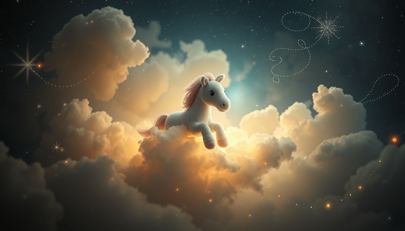 Dromen over een knuffelpaard in de lucht symboliseert vrijheid en onbezorgdheid.