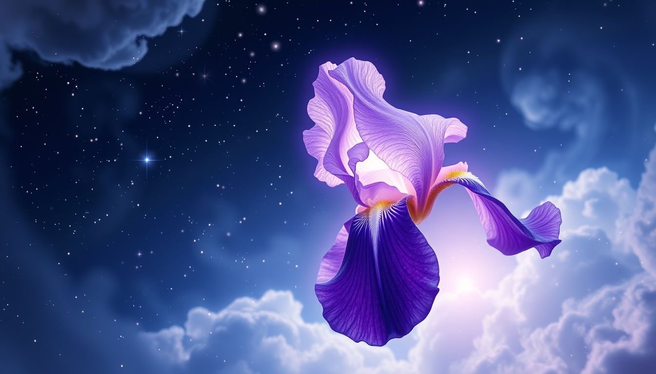 Dromen over paarse irissen symboliseren koninklijkheid en spirituele wijsheid.