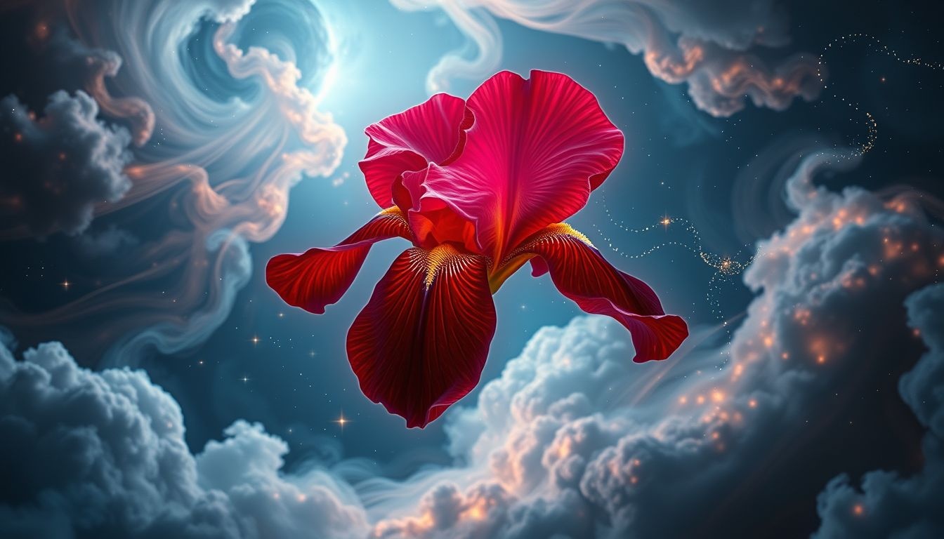 Een rode iris symboliseert vurige passie en krachtige levensenergie.