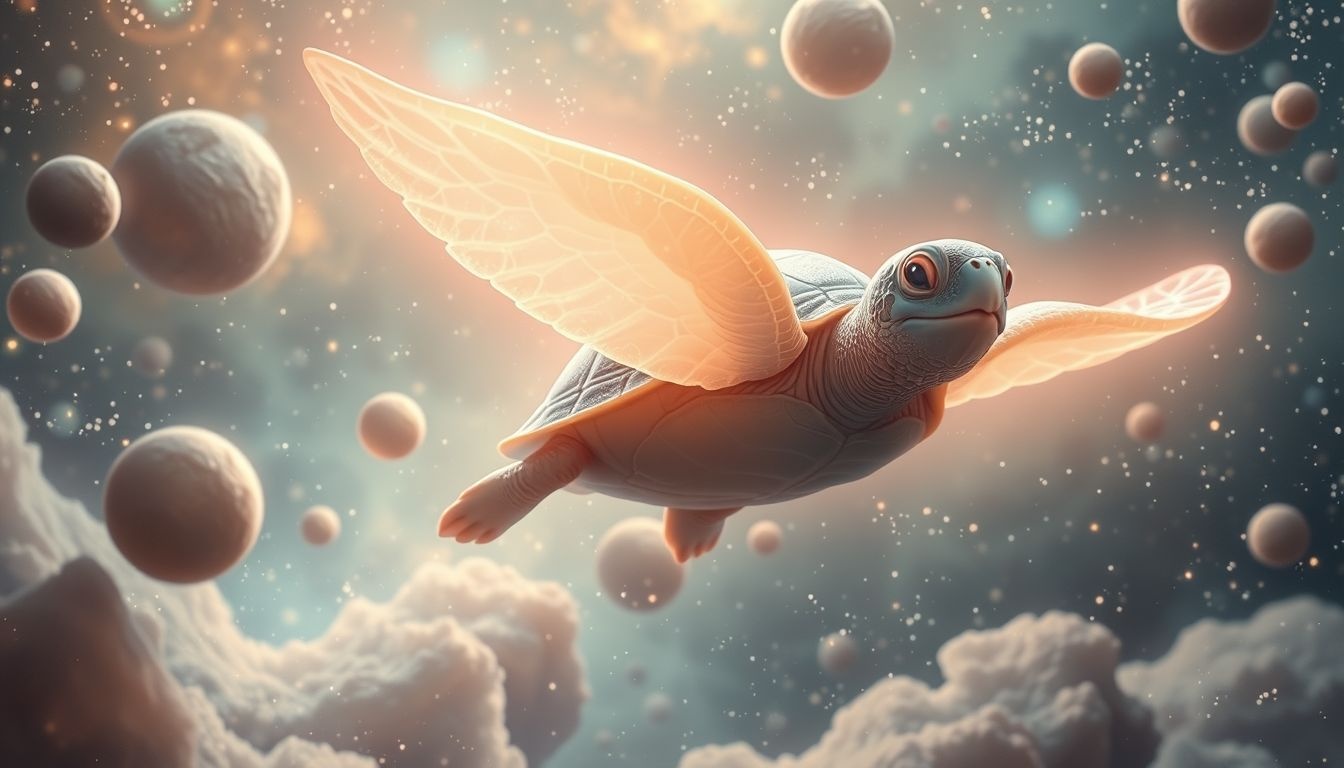 Dromen over vliegende schildpadden symboliseren onverwachte vrijheid en groei.