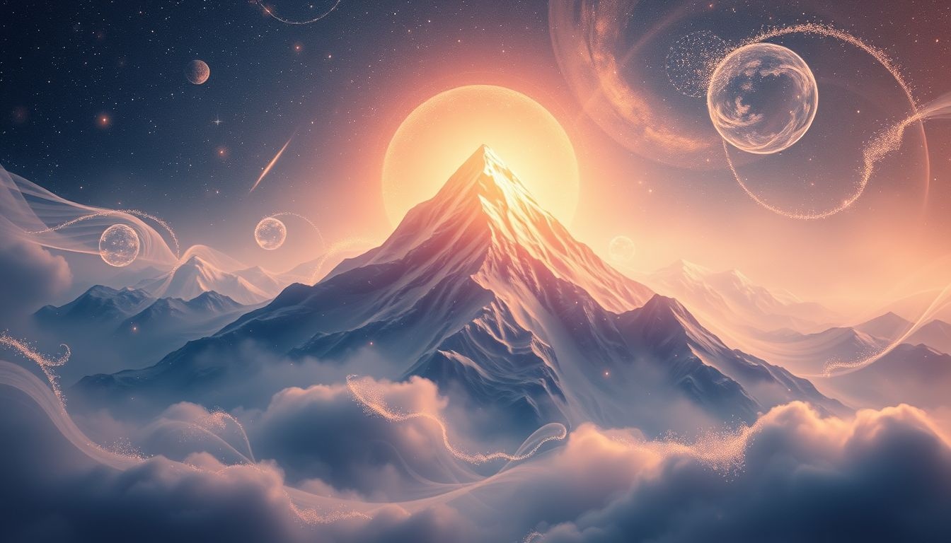 Een stijve bries op een bergtop symboliseert nieuwe uitdagingen en kracht.