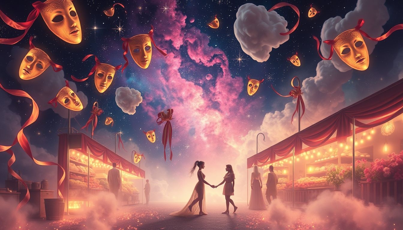 Dromen over oude bekenden op carnavalmarkt symboliseert onverwachte herkenning.