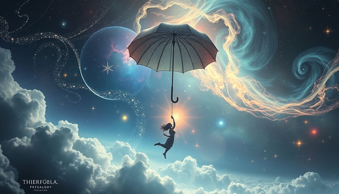 Dromen over vliegen met een paraplu symboliseert vrijheid en bescherming.