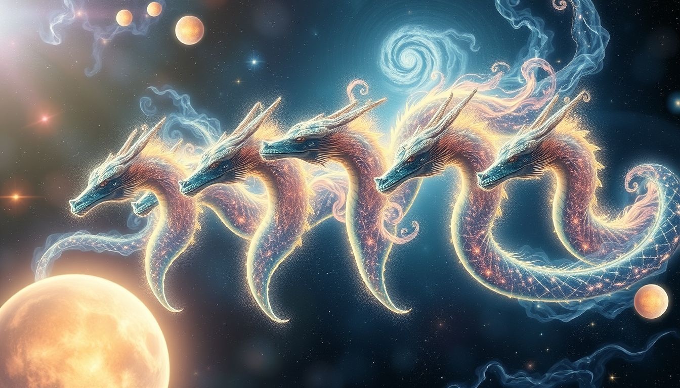 Zevenkoppige draken symboliseren vaak innerlijke strijd en transformatie.