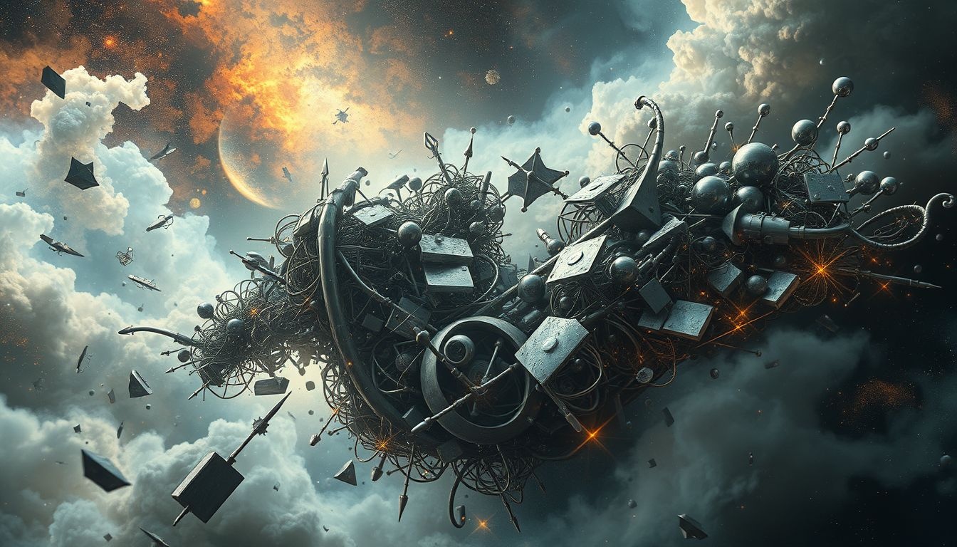 Een immense schroothoop symboliseert innerlijke chaos en onverwerkte emoties.