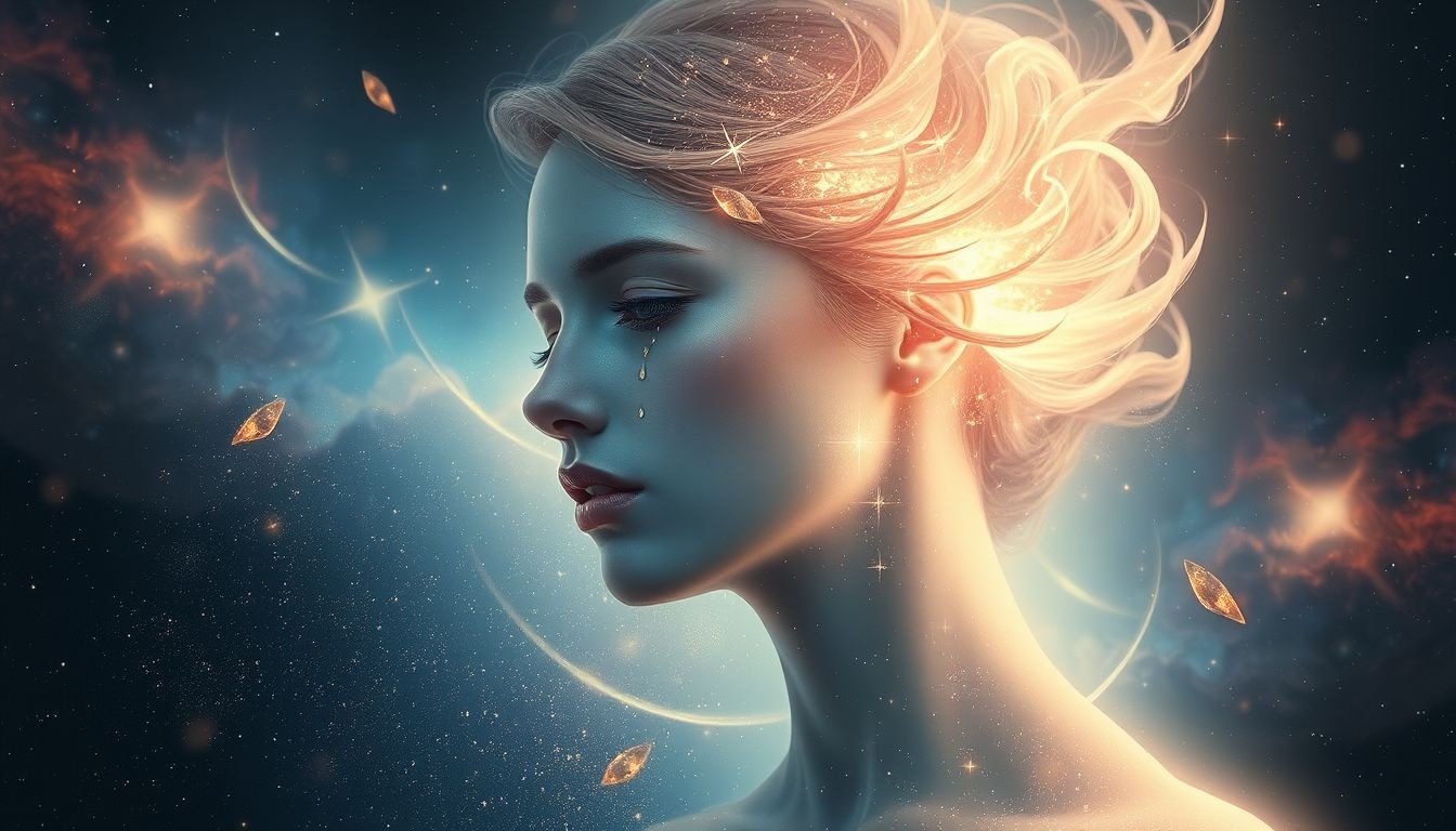 Een huilende barvrouw symboliseert verborgen emoties en melancholie.