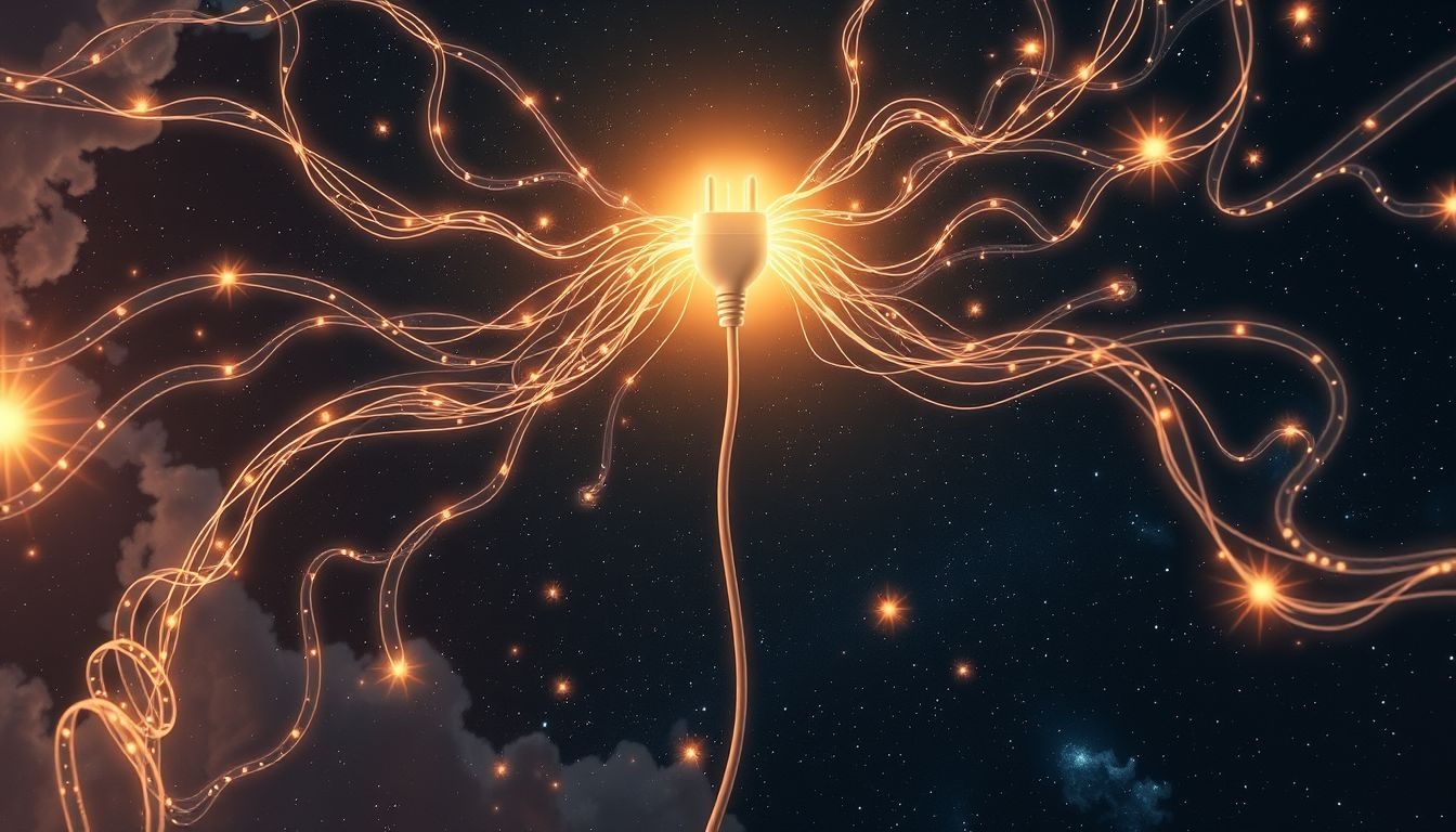 Een stekker met verlengsnoeren symboliseert complexe verbindingsproblemen.