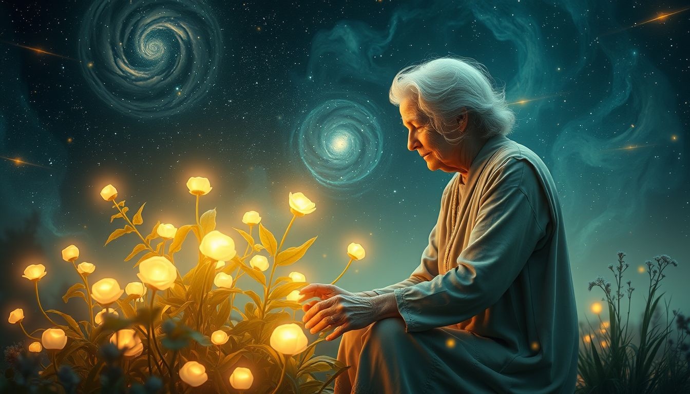 Droom 11 symboliseert zorgzaamheid en groei door oma's tuinieren.