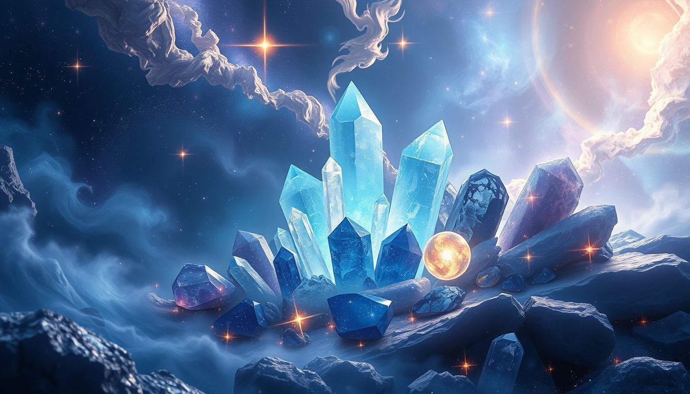 Azuriet versterkt intuïtie in combinatie met amethist en bergkristal.