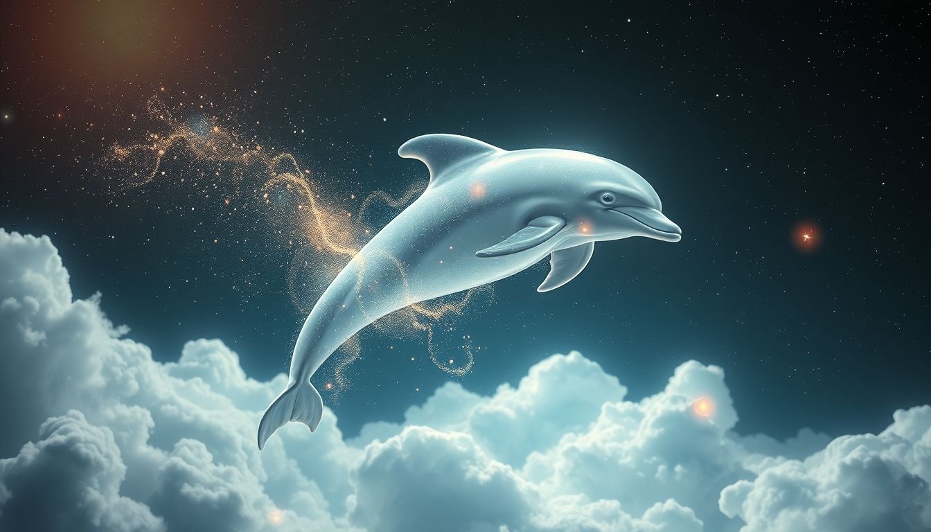 Een stervende gewone dolfijn symboliseert eindes en transformatie.