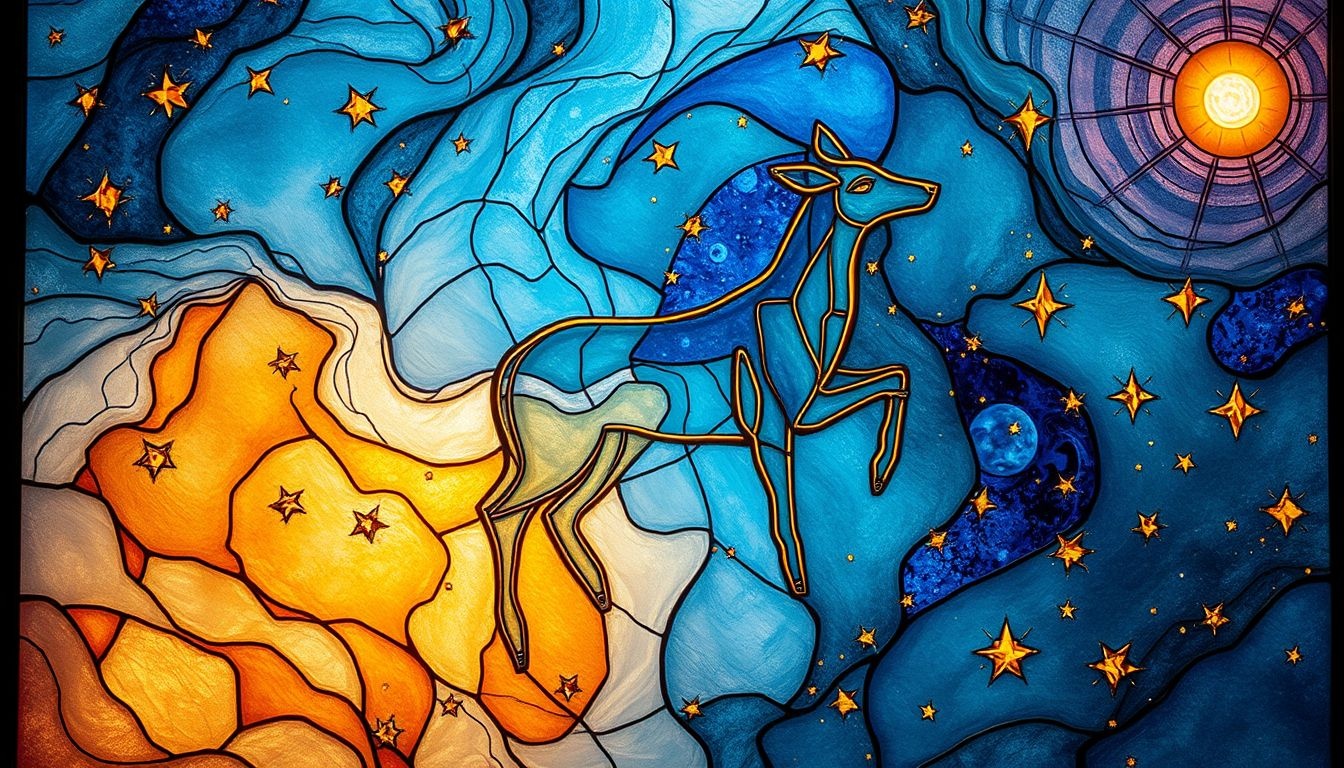 Droom 14 symboliseert intuïtie via dierafbeeldingen in loodglasruit.