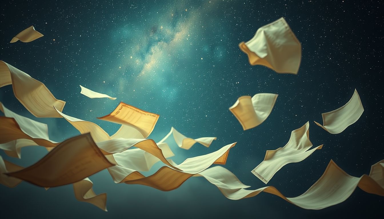 Droom 14 symboliseert loslaten van verleden met oud papier.