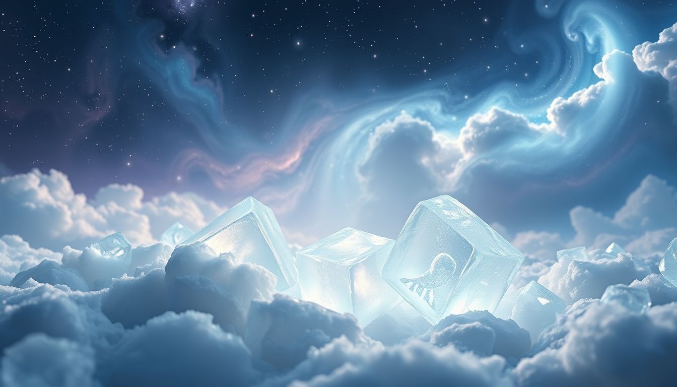 Glinsterende ijsklontjes symboliseren helderheid en verborgen emoties.