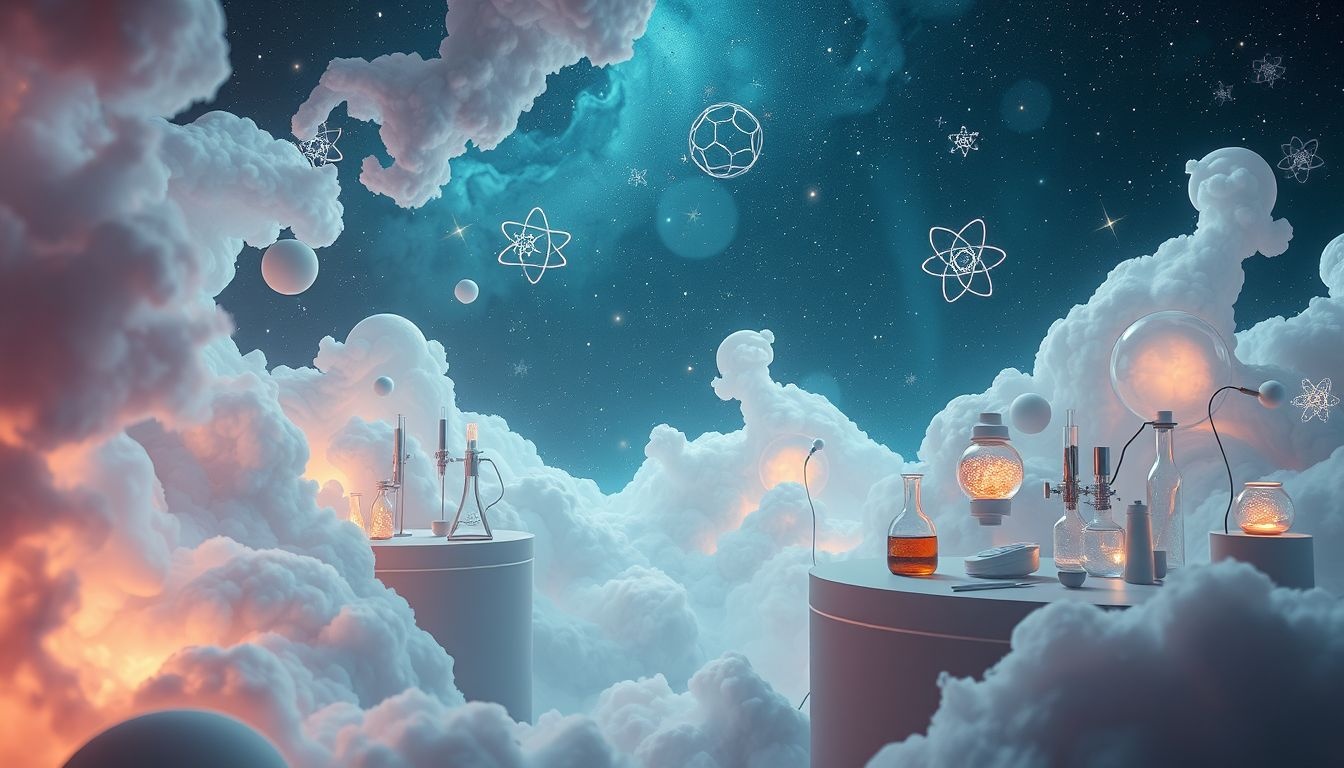 Dromen over futuristische laboranten symboliseren innovatie en toekomstvisies.