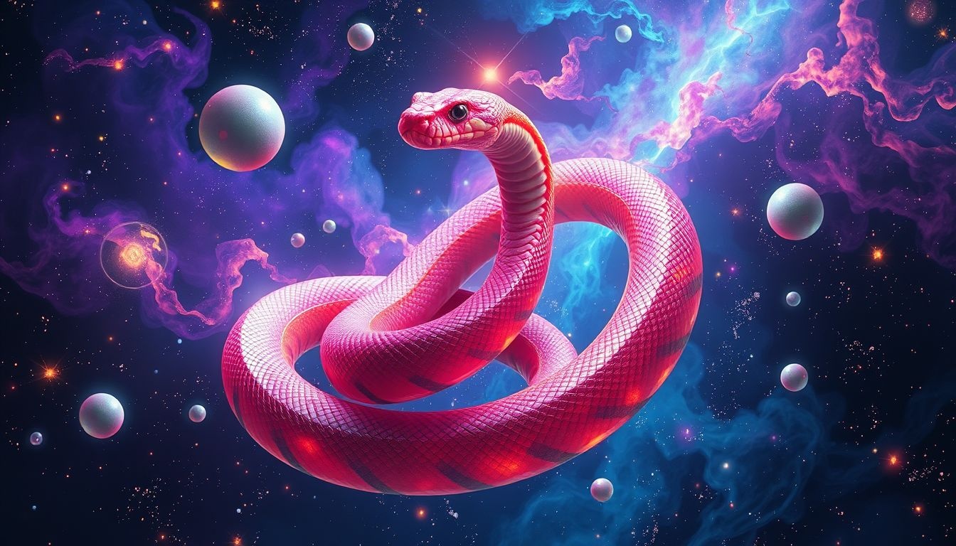 Giftige slang met felle kleuren symboliseert dreigend gevaar en verleiding.