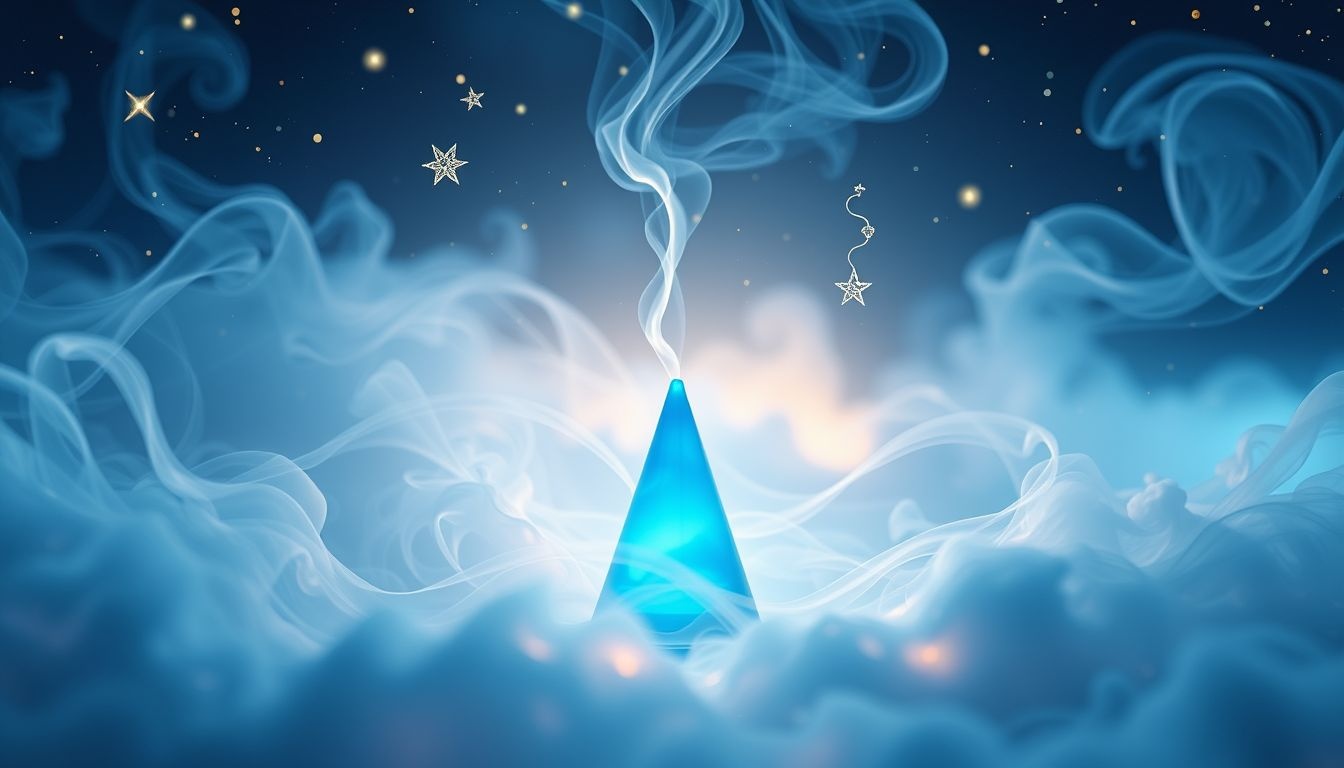 Blauwe wierookkegels symboliseren spirituele rust en innerlijke helderheid.