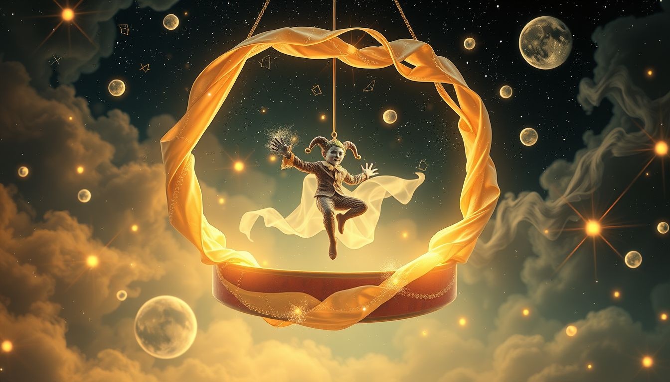 Een joker in het circus symboliseert onverwachte wendingen en humor.