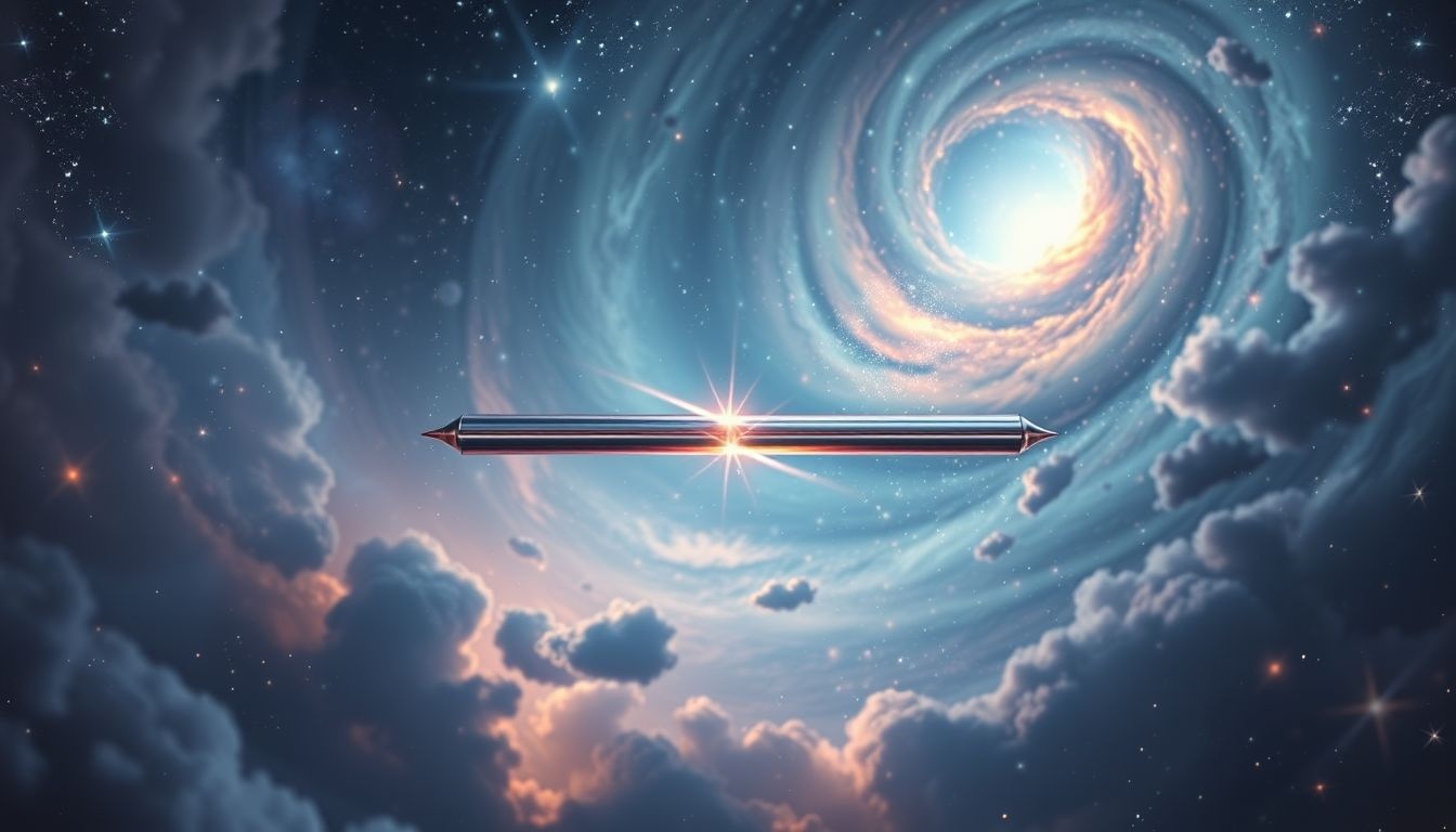 Een glimmende metalen staaf symboliseert kracht en nieuwe kansen.