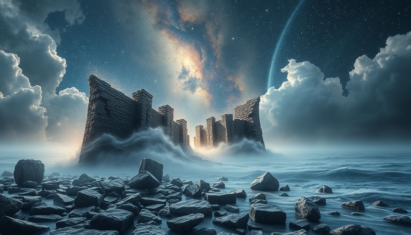 Een verbrokkelende kademuur symboliseert dreigend verlies van emotionele stabiliteit.