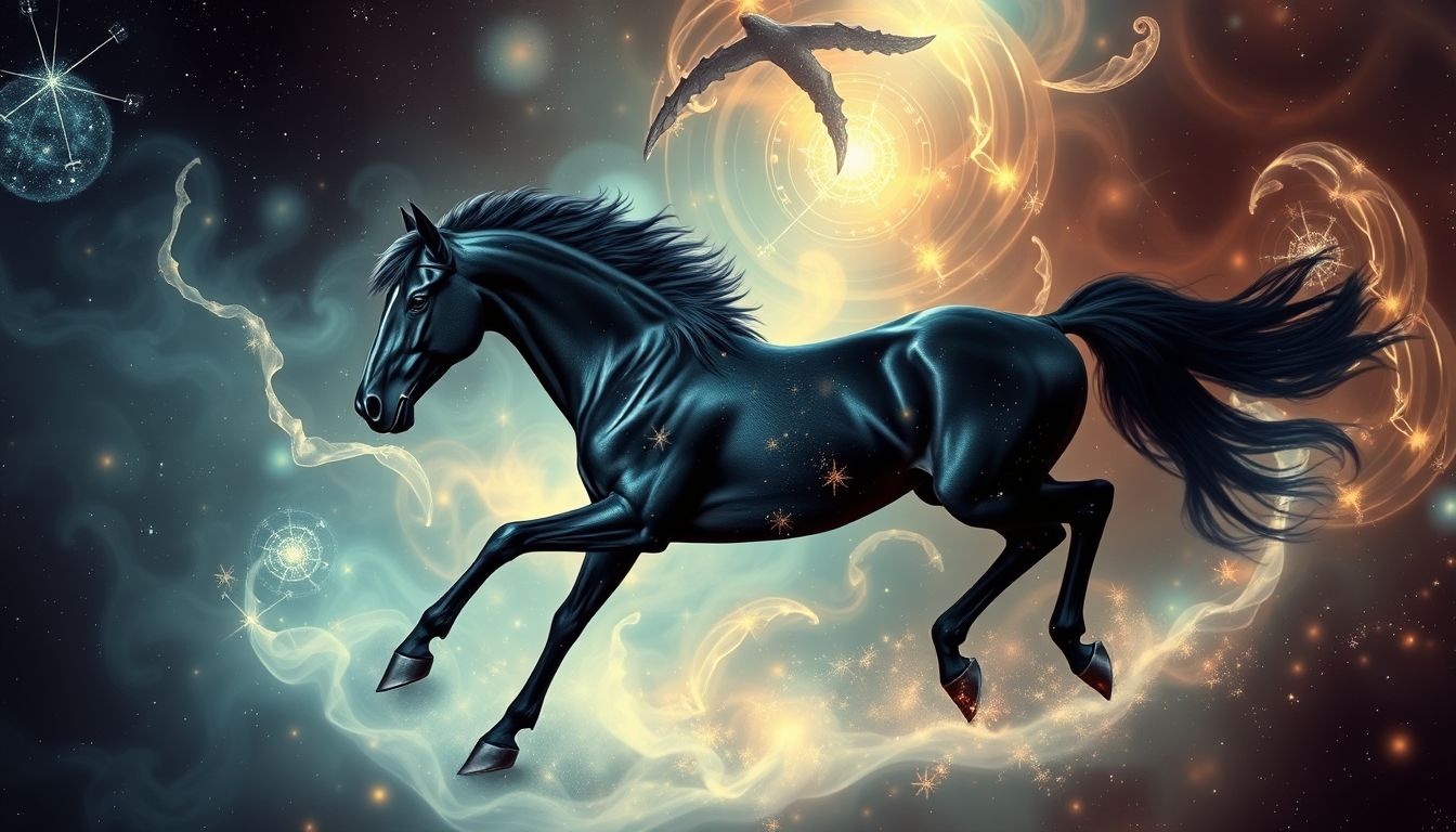 Een zwart paard berijden symboliseert kracht en innerlijke transformatie.
