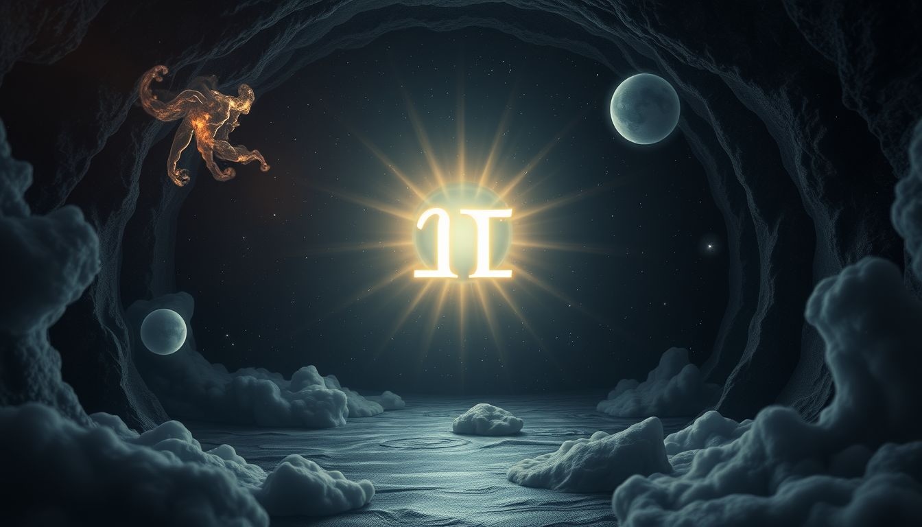 Het omega-teken symboliseert het einde in een donkere kamer.