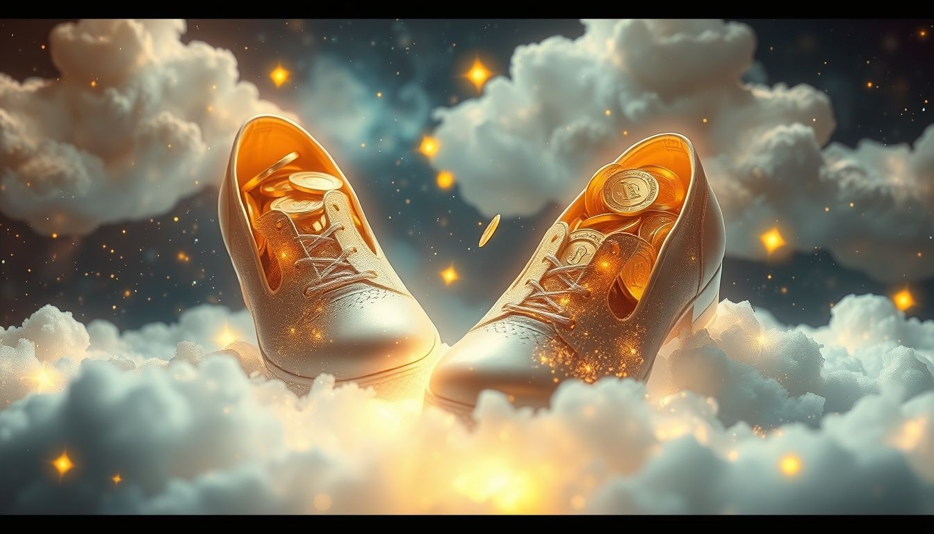 Dromen over centen in schoenen symboliseert onverwachte financiële kansen onderweg.