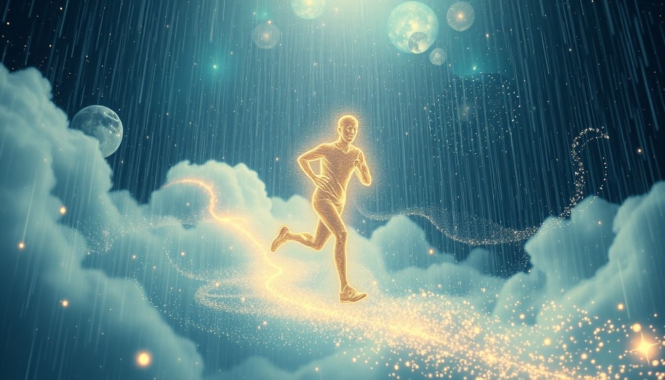 Een marathon lopen in de regen symboliseert doorzettingsvermogen ondanks tegenslagen.