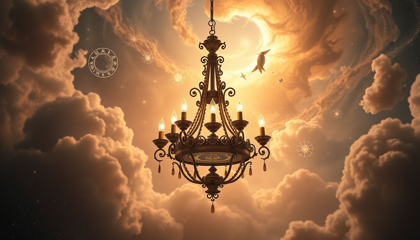 Een antieke kroonluchter symboliseert elegantie en verborgen wijsheid.