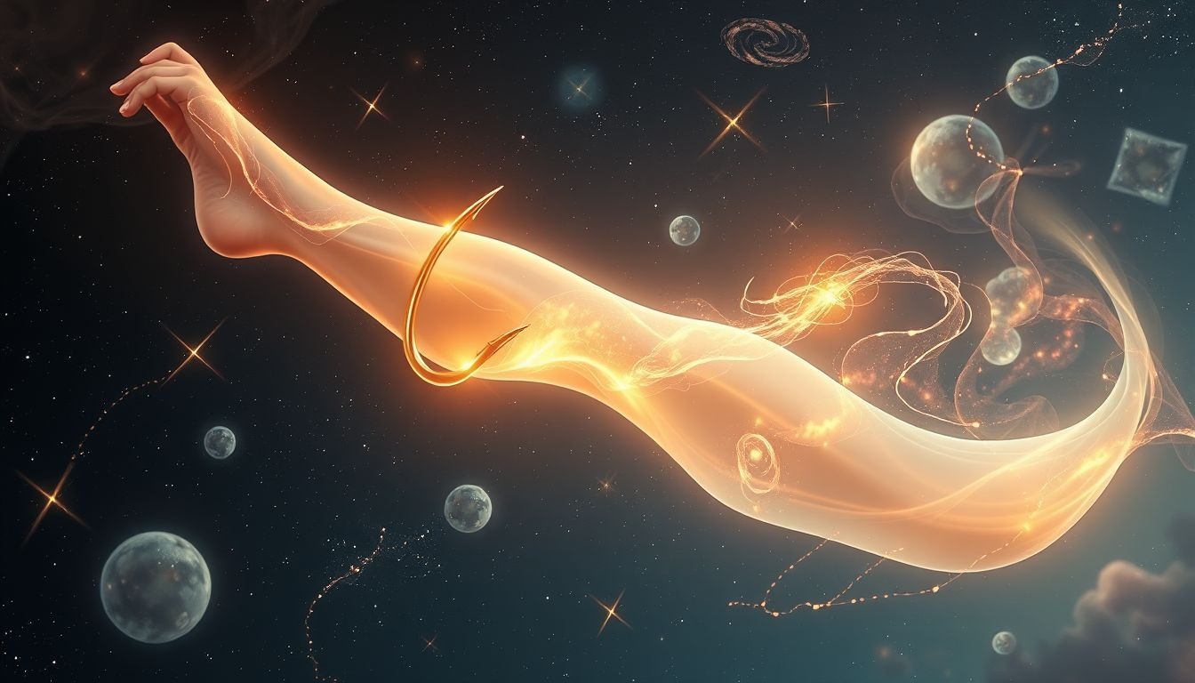 Een vishaak in je been symboliseert onverwachte emotionele verwonding.