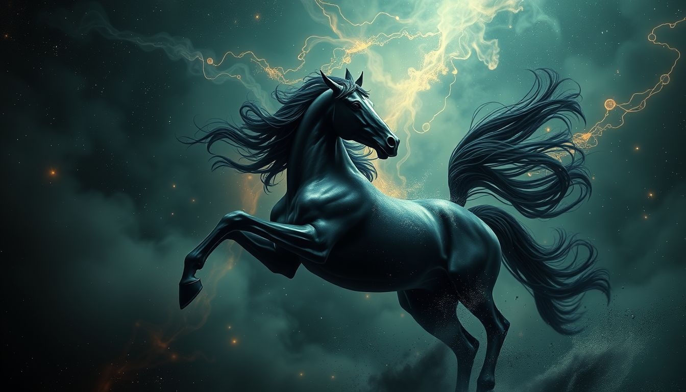 Een zwart paard vechten symboliseert innerlijke conflicten en kracht.