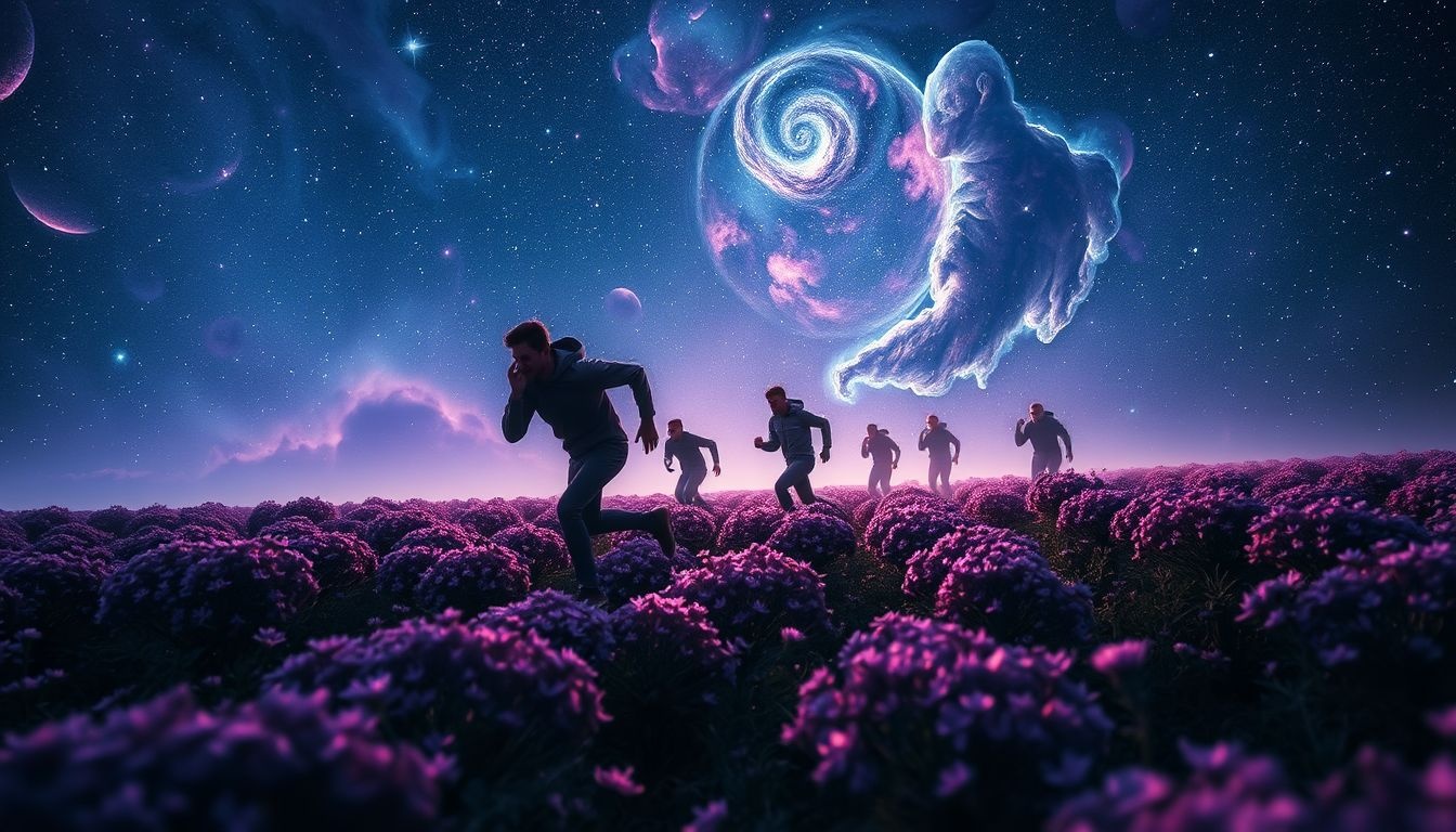 Droom 25 symboliseert angst en ontsnapping op het uitgestrekte heideveld.