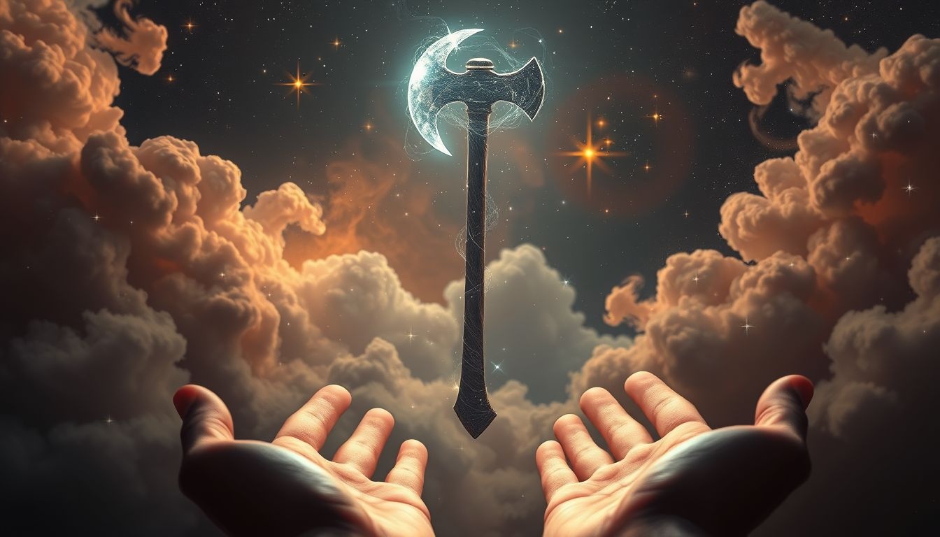 Een oorlogsbijl weggeven symboliseert het beëindigen van conflicten.