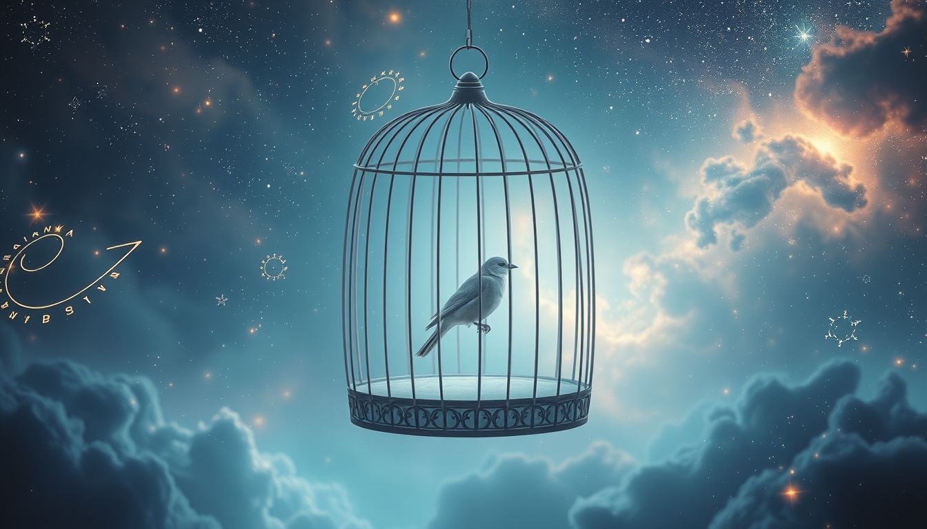 Een stille vogel in een kooi symboliseert onderdrukte emoties.