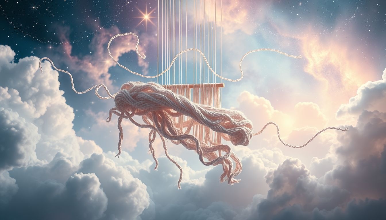 Dromen over geweven garen symboliseert creatieve verbinding en harmonie.