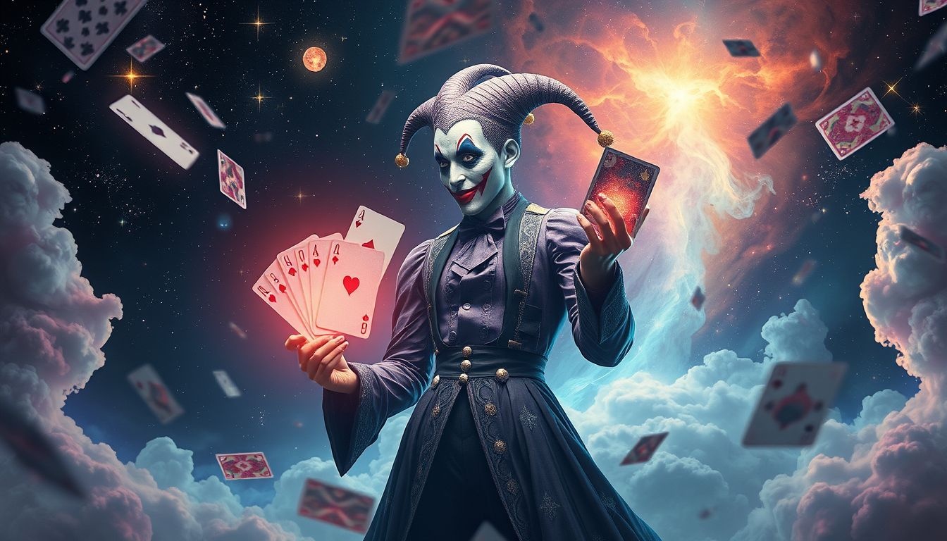 Een joker die kaarten uitdeelt symboliseert onverwachte kansen in dromen.