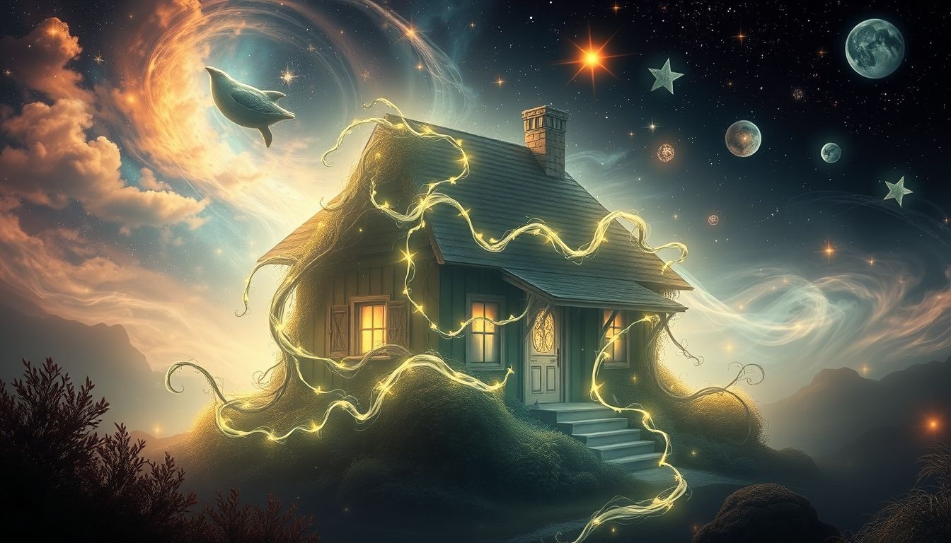 Een slingerplant die een huis omringt symboliseert bescherming en groei.