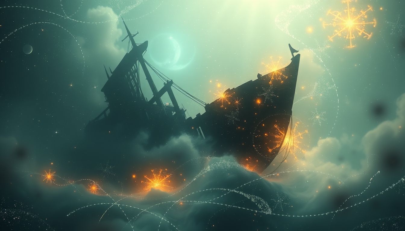 Droom over zinkend wrak symboliseert verlies van controle of hoop.