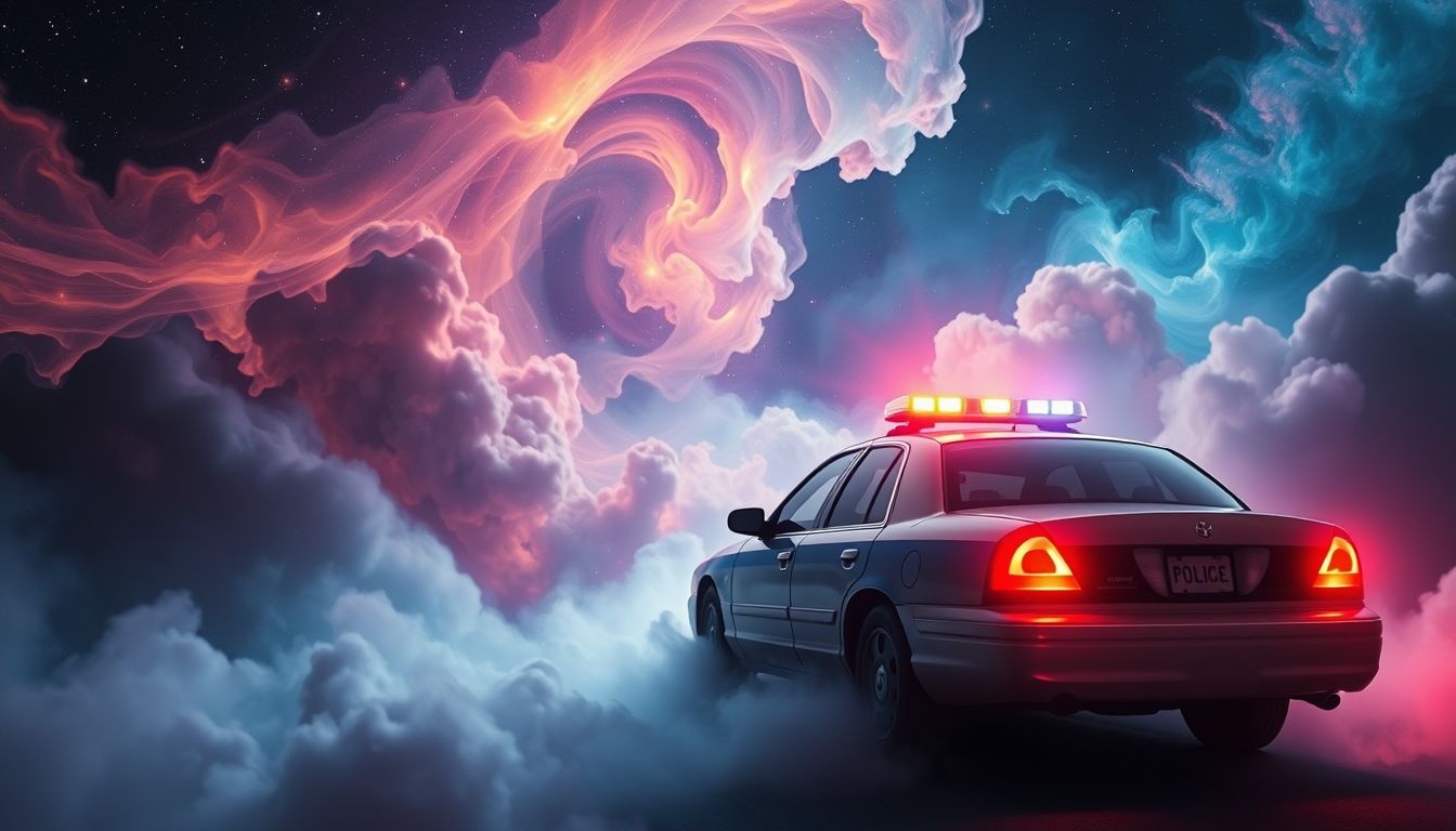 Een politieauto met sirenes symboliseert waakzaamheid en dringende waarschuwingen.