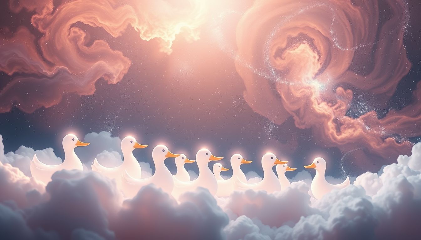 Een koor kwakkende eenden symboliseert harmonie en sociale verbondenheid.
