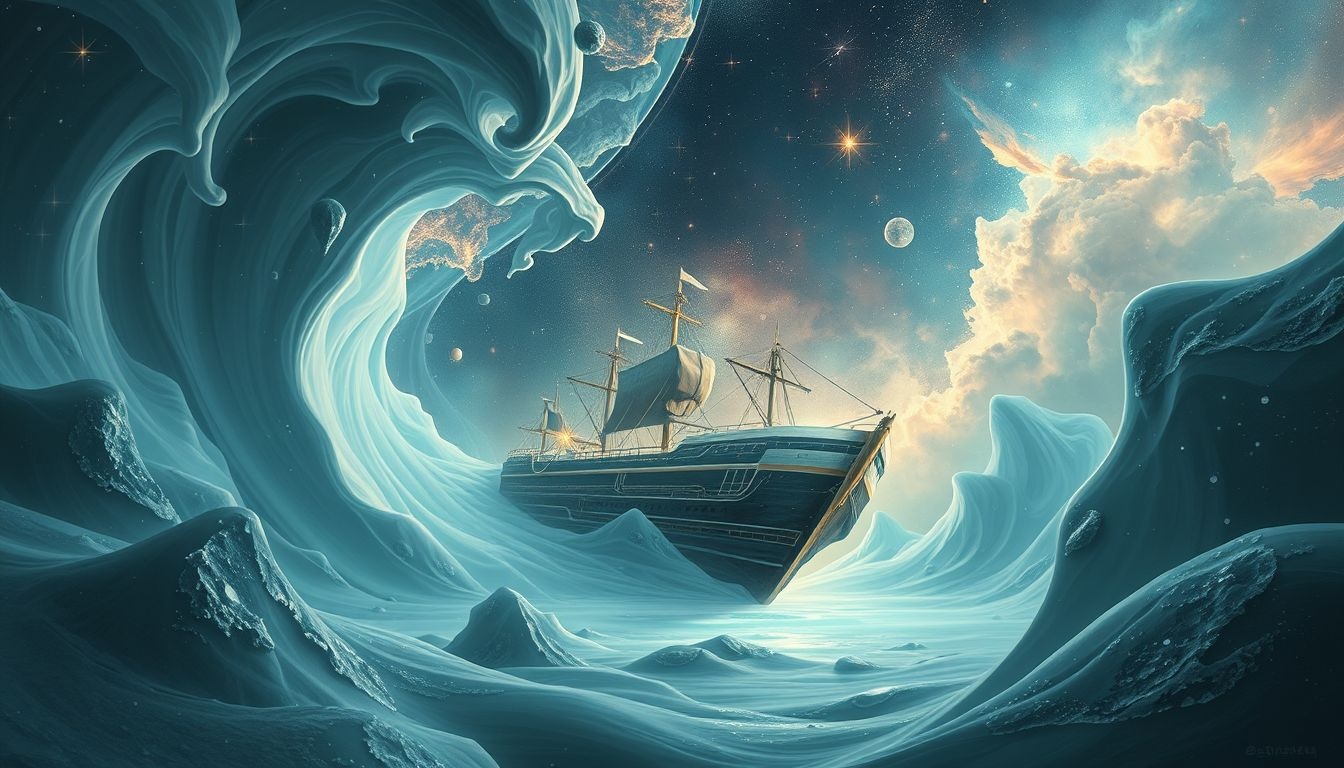 Een schip vast in pakijs symboliseert stagnatie en koude emoties.