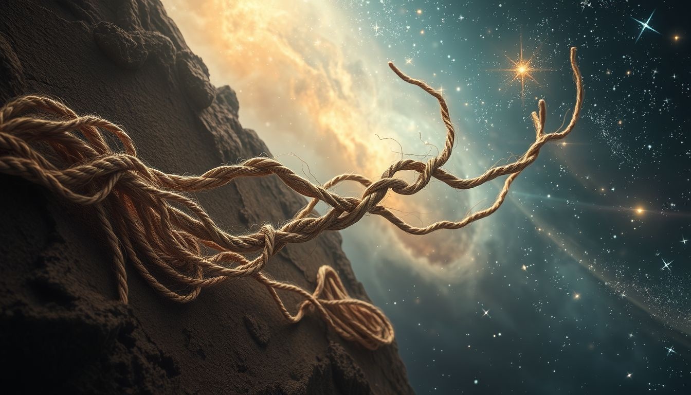 Vlechtwerk in oude context symboliseert verbondenheid en traditie.