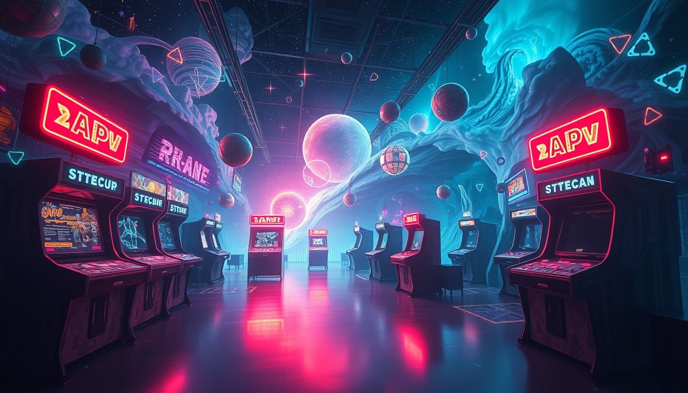 Een futuristische arcadehal symboliseert verlangen naar avontuur en innovatie.