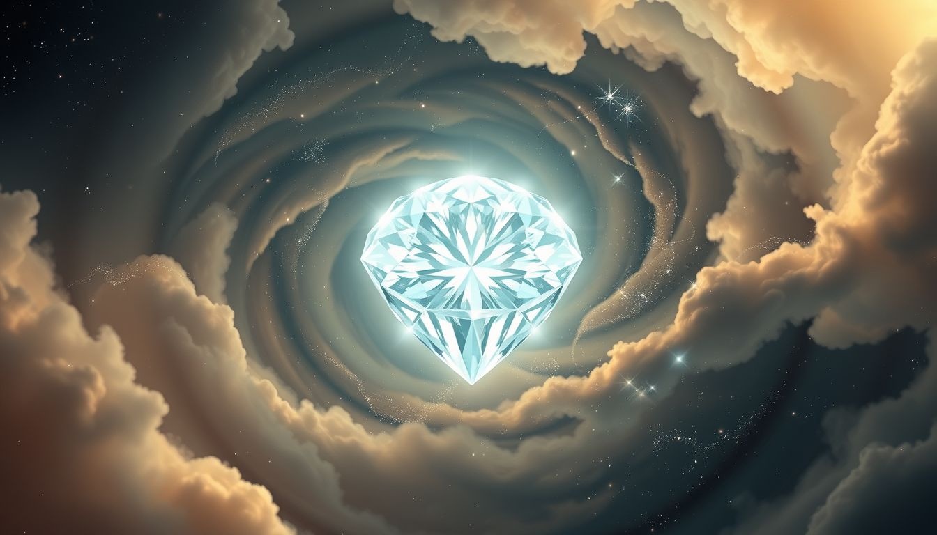 Een grote diamant symboliseert waardevolle zelfontdekking en succes.