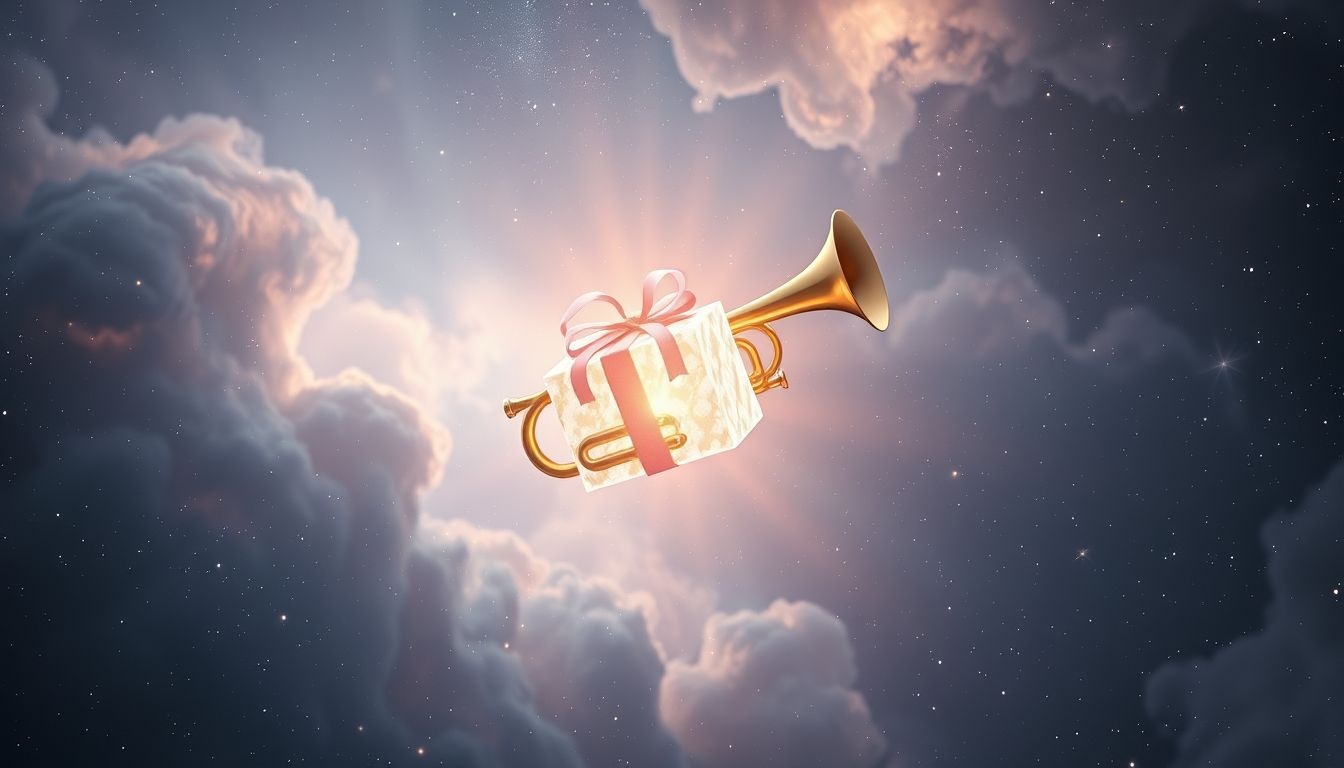 Een trompet cadeau in dromen symboliseert onverwachte erkenning of succes.