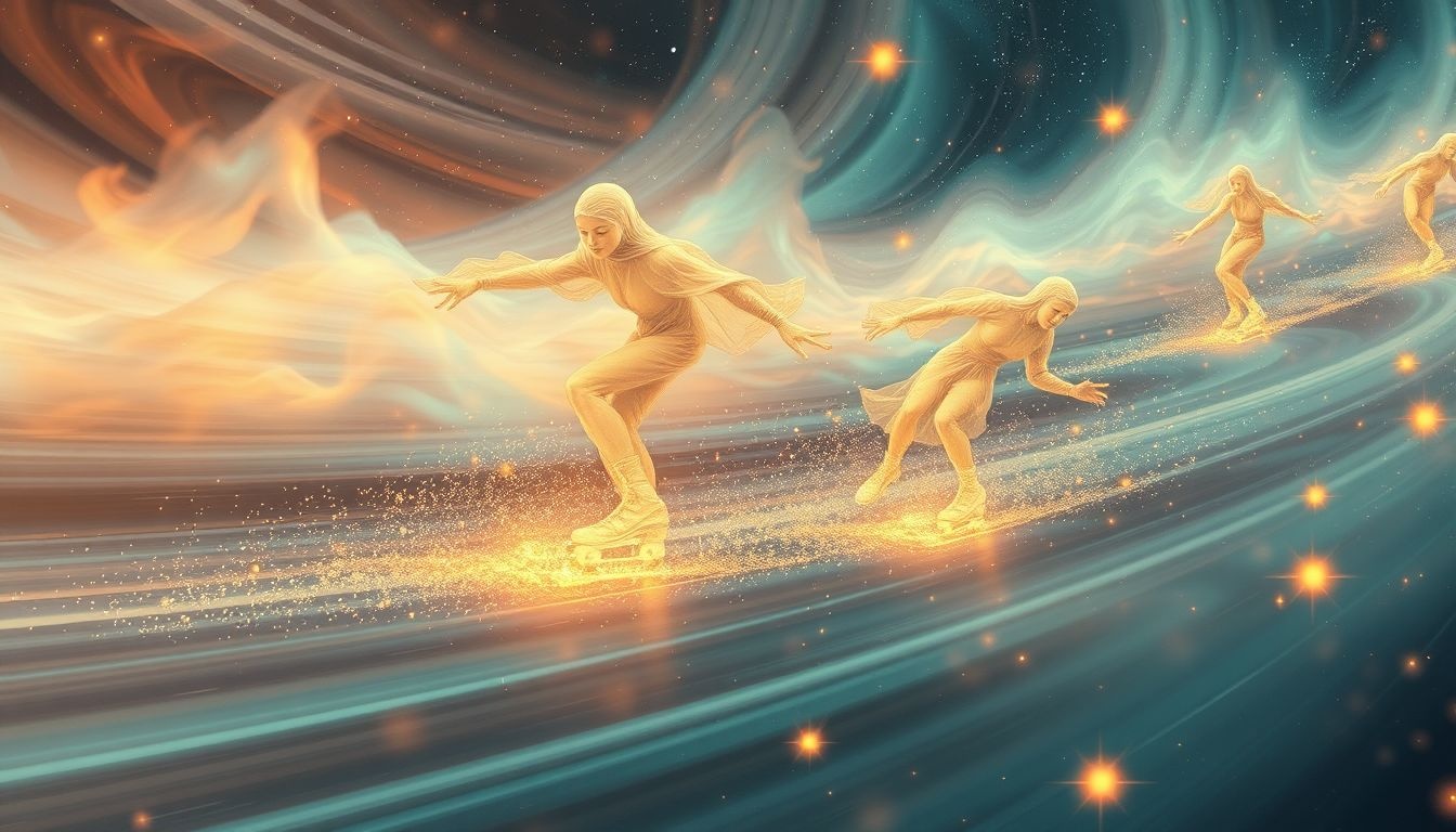Rolschaatsen in sneltreinvaart symboliseren snelle vooruitgang en vrijheid.