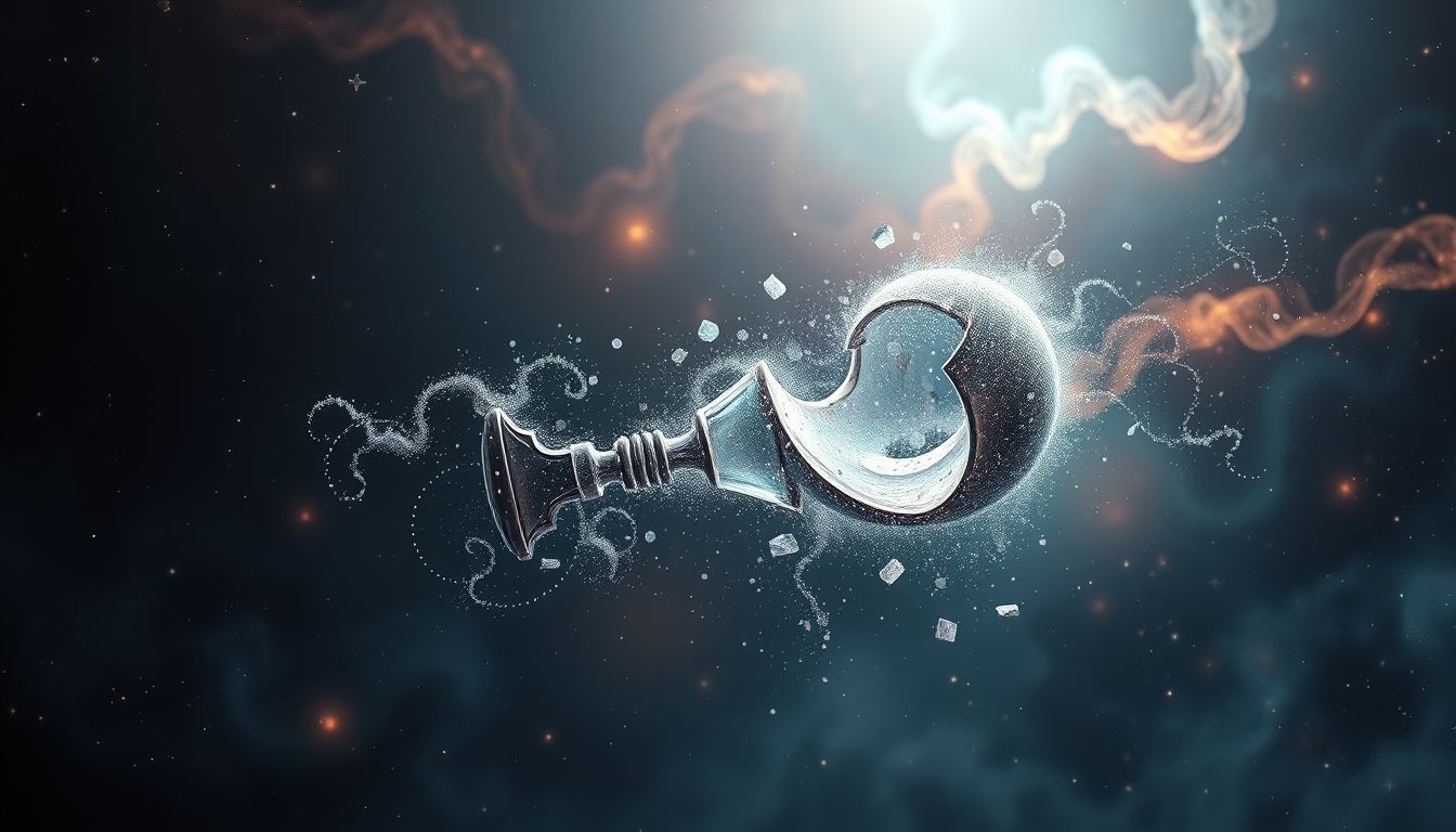 Een gebroken rammelaar symboliseert verloren onschuld en gebroken verwachtingen.