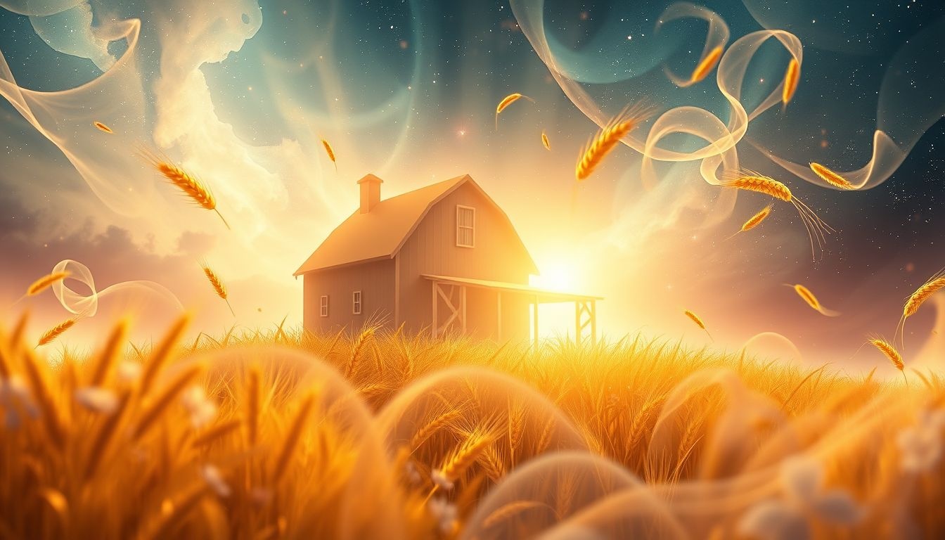 Een boerenhuisje in de zomer symboliseert vreugde en overvloed.